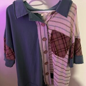 Women's Patchwork Button Down Shirt